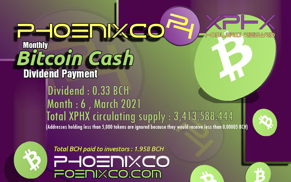 A weekly Bitcoin Cash dividend announcement, March 2021